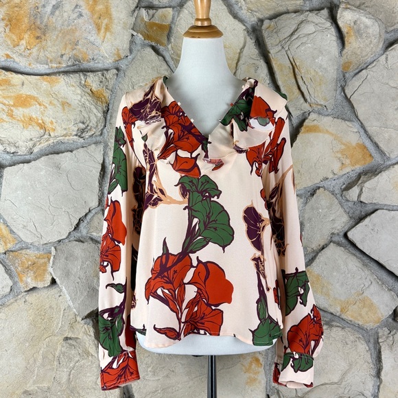 Johanna Ortiz Tops - Johanna Oritz Ruffle Collar Floral Print Top Pink Salt | 6
